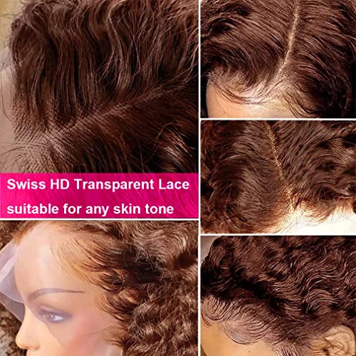 Siyun Show 13x4 Reddish Brown Deep Wave Lace Front Wigs Human Hair Wigs for Black Women Auburn Deep Curly Human Hair Wig 32 Inch
