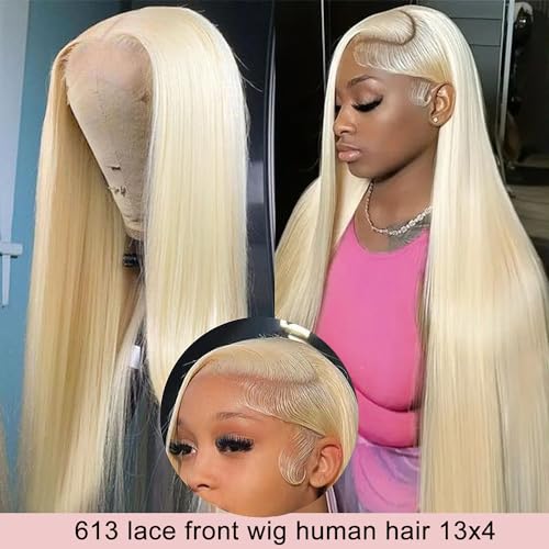 Myecool 30 Inch 613 Lace Front Wig Human Hair 13x4 Straight 613 HD Lace Frontal Wig Human Hair Pre Plucked Bleached Knots for Women(30Inch, Blonde)