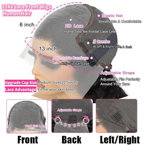 BELE 13x6 Deep Wave Lace Front Wigs Human Hair 26 Inch 200% Density Deep Curly Lace Front Wigs Human Hair Brazilian Vrigin Hair Curly HD Transparent Lace Frontal Wig Pre Plucked with Baby Hair