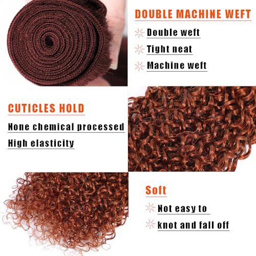 Reddish Brown Human Hair Bundles Curly Wave Color #33 Copper Red Brown Wet and Wavy Unprocessed Native Virgin Raw Trippy Hair Extensions 3 Bundles 16 18 20 Inch Quick Weave Double Weft for Black Woman