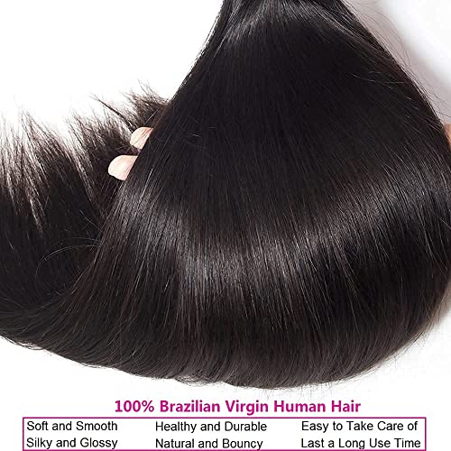 Straight Bundles Human Hair 16 16 16 Inch Brazilian Straight Hair Bundles 100% Unprocessed Virgin Hair Weave Bundle Human Hair Extensions for Women Trippy Hair Bundle Natural Color
