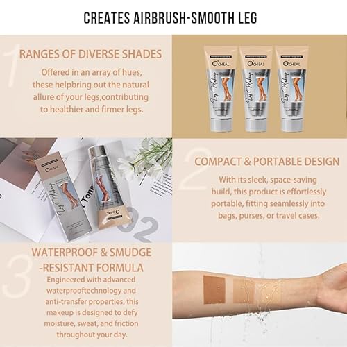 O¡¯CHEAL Waterproof Leg Makeup Cream, No Transfer Tattoo Cover Up&Scar Concealer, Long Lasting Body Foundation for Flawless Skin, Leg Varicose Vein Cover Up, Suitable All Skin Tones (Nature)