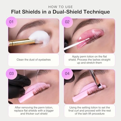 Curacoro Lash Lift Shields, 4 Pcs Korean Lash Lift Pads Self Adhesive, Lash Lifting Shields for Eyelash Straightening and Lifting, Reusable Silicone Lash Rods for Eyelash Perm Lamination