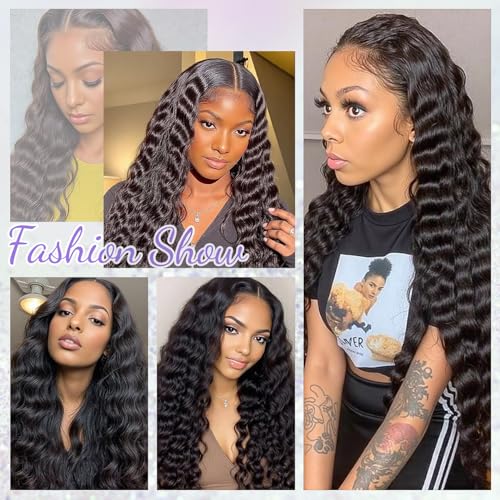NESMON 13x6 Deep Wave HD Lace Front Wigs Human Hair Wigs for Women 200% Density 0.01MM Real SKINLIKE HD Lace Deep Curly Lace Frontal Wigs Pre Plucked with Baby Hair Natural Color 22 Inch