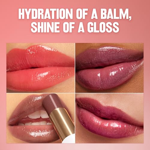 REVLON Super Lustrous Glass Shine Balm, Hydrating Tinted Lip Balm with Hyaluronic Acid, Aloe & Rose Quartz, Medium-Dark Plum Lipstick, 015 Black Cherry, 0.11 oz