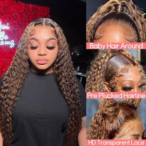 Highlight Ombre 13x4 HD Deep Wave Lace Front Wigs Human Hair 180% Density Honey Blonde Wig Human Hair Pre Plucked 4/27 Lace Frontal Wigs 30 Inch