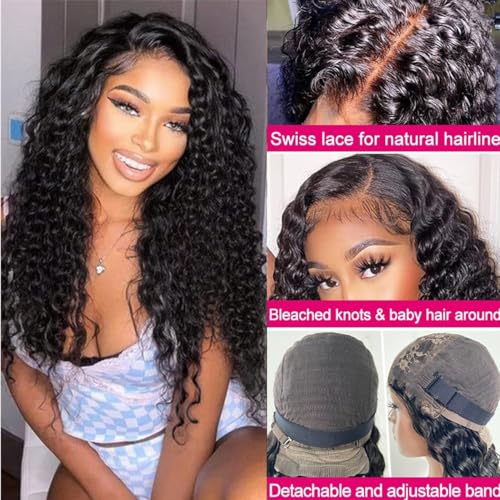 Josblue 4x4 Deep Curly Lace Front Wigs Human Hair for Black Women 4x4 Transparent Lace Closure Wet and Wavy 180% Density Pre Plucked with Baby Hair