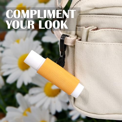 Sureio 10 Pack Lip Balm Holder Keychain Compact Clip On lipstick Lip Gloss Holder Keychain Elastic lipstick Sleeve Clip (Bright Colors)