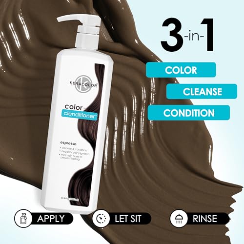 Keracolor Color + Clenditioner 3-in-1 Color-Depositing Conditioner, Gentle Cleansing Conditioner Infusing Semi-Permanent Hair Color, 9 Shades, 33.8 Fl Oz