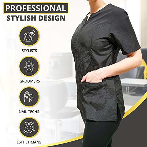 CHARLENE Haley Short Sleeves Jacket | High Fashion Hair Stylist Nylon Uniform | Water-Repellant Breathable Nylon