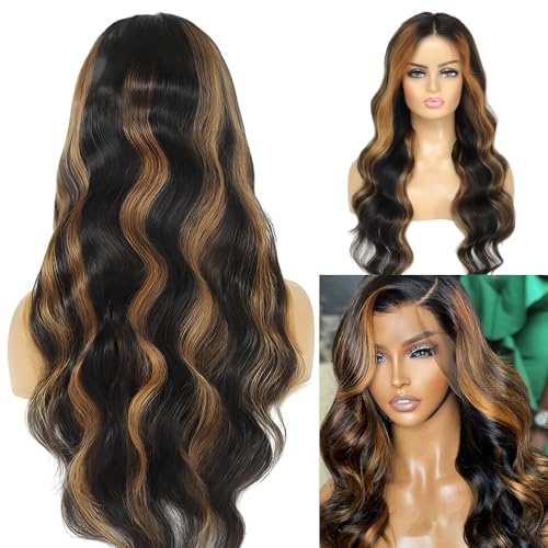 CHUDI Highlight Ombre Lace Front Wig Human Hair 210% Density Colored 13x4 HD Transparent Lace Frontal Wigs Glueless Body Wave Wigs Pre Plucked With Baby Hair FB30 Light Brown Balayage Wig 26Inch