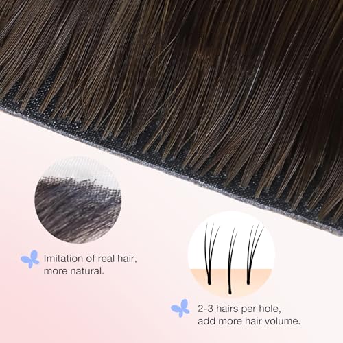 DOORES Invisible Clip in Hair Extensions 18 inch 110g 7pcs, Real Human Hair Invisi Edge Clip in Extensions, Virgin PU Clipins Straight Thickening Hairstyle, 4/27/4 Chocolate Brown to Caramel Blonde