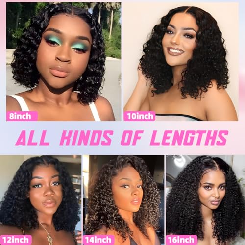 ISWEET HD Glueless Wigs Human Hair Pre Plucked Pre Cut Bob 4x4, 18 Inch Burgundy 210% Density Hairline Curly Bob Wig Human Hair, Wear and Go Deep Wave Lace Front Wigs Human Hair for Black Women