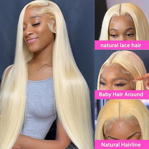 36 Inch 613 Lace Front Wig Human Hair 200 Density Blonde Wig Human Hair 13X6 HD Transparent Lace Front Wigs Human Hair Blonde Glueless Wig for Women Pre Plucked with BabyHair