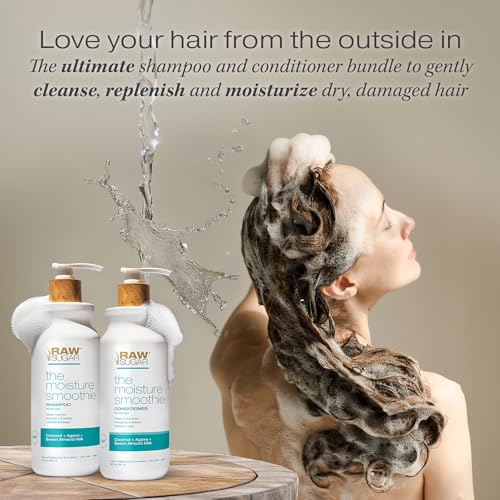 Raw Sugar Moisture Smoothie Shampoo and Conditioner Set, Moisturize & Nourish Dry Hair, Bulk Shampoo and Conditioner with Coconut Oil, Agave & Sweet Almond Oil, Formulated without Sulfates & Parabens