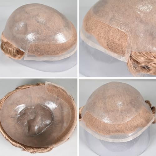 Men¡¯s Toupee Lace Front 0.06mm PU Base Hairpiece Human Hair Replacement System Man Wigs 10x8INCH (21# Ash Blonde Color)