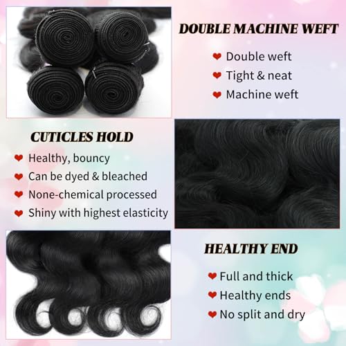 12A Body Wave Bundles Human Hair 4 Bundles 100% Unprocessed Brazilian Virgin Body Wave 16 18 20 22 Inch Weave Wavy Human Hair Extensions for Black Women