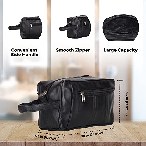 Liberty Leather - Genuine Sheep Nappa Leather Unisex Toiletry Bag for Travelling | Bathroom Organizer with Multiple Compartments for Men and Women | Portable Cosmetic Case for Traveling Dopp Kit