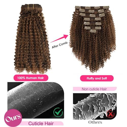 Curly Clip in Hair Extensions Real Human Hair Kinky Curly Clip ins Black Women #P4/27 Drak Brown Highlight Blonde Remy Human Hair Extensions Double Weft 7Pcs 120g 20 Inch