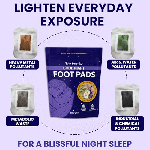 Sole Serenity Foot Pads - Zeolite Mineral, Ginger Root, Wormwood, Bamboo Vinegar, Foot Spa for Tired Feet (Good Night - 1 Pack)