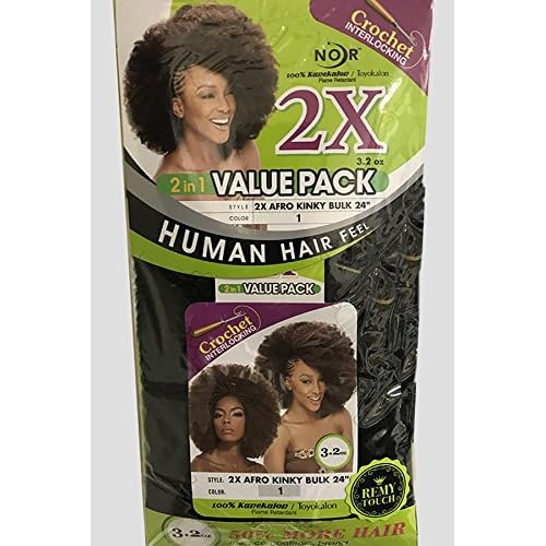 Janet Collection Synthetic Hair Braids Noir Afro Kinky Bulk 24" (6-Pack, 1B)