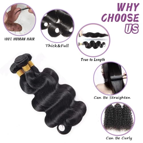 12A Human Hair Bundles With 2X6 Hd Lace Closure (20 22 24+18 Inch) Body Wave Brazilian 100% Human Hair Bundles With Closure