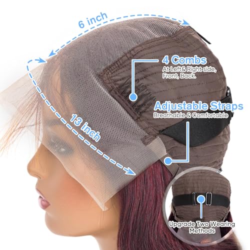 13x6 Burgundy Body Wave Lace Front Wigs Human Hair Pre Plucked 200% Density 99j Burgundy Wig Human Hair HD Lace Front Wig Glueless Red Wigs for Black Women Human Hair Bleached Knots 30 inch