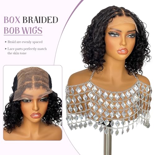 Smavida Deep Curly Bob Braid Human Hair Wigs Glueless 5x5 HD Lace Closure Boho Box Braids Wig Short Curly Knotless Braided Wigs for Women Pre Plucked With Baby Hair 12 Inch Nature Black 180% Density