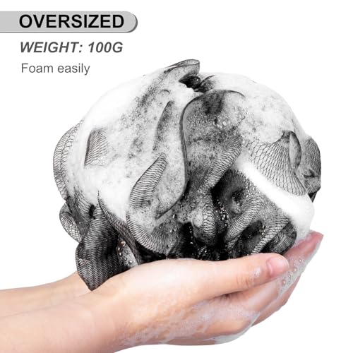 Loofah Sponge XXL-100g 4 Pack, Bath Sponge Soft Mesh Shower Puff Loofah for Men, Exfoliating Body Scrubber for Women, Shower Accessories (Black)