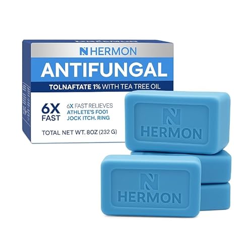 Hermon Antifungal Soap with Tea Tree Oil: Antifungal Bar Soothing Care & Relief of Itchy for Ringworm Jock Itch Tinea Versicolor Athletes Foot - Body & Face Wash (4 Ounce (Pack of 4))