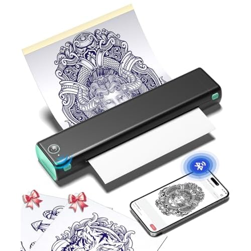 Phomemo Tattoo Stencil Printer, M08F Wireless Thermal Tattoo Printer with 10pcs Transfer Paper, Compatible with Phone/Tablet/PC, Tattoo Supplies for Tattoo Artists, AI Image Generation, Black & Green