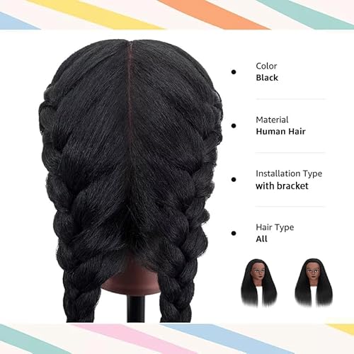 16 Inch 100% Real Hair Mannequin Head Training Head Manikin Cosmetology Doll Head for Hairdresser Practice Braiding Hair Styling with Clamp stand (16 -Inch)