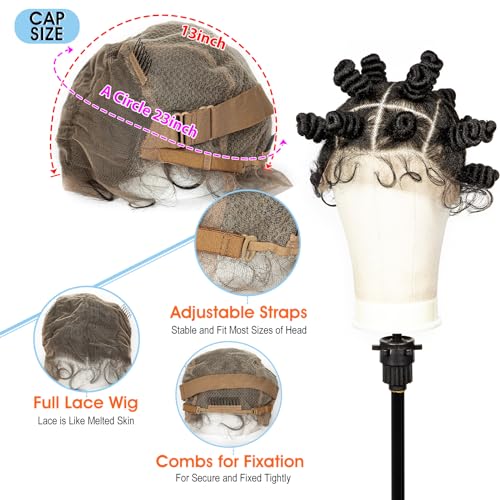 Bantu Knots Wig Braided Wigs for Black Women Transparent HD Full Lace Knotless Box Braided Wig Loc Wig Synthetic Lace Front Braided Wigs with Baby Hair Handmade Faux Locs Wig