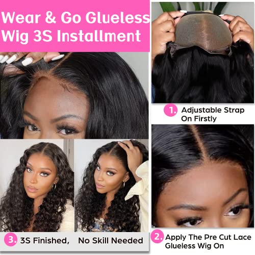 Wear And Go Glueless Wigs Human Hair Pre Plucked Pre Cut Lace Deep Curly Human Hair Wigs For Black Women 4x4 Closure Wigs Human Hair Reay To Wear Glueless Wig For Beginners 150% Density (28inch)
