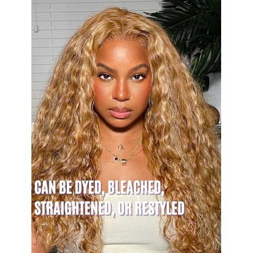 13A 27/613 Human Hair Bundles Water Wave 16 18 20 Inch, Highlight Blonde Curly 3 Bundles Wet n Wavy 100% Raw Hair Keep Silky And Soft After Washing #F27/613 Highlight Honey Blonde Sew In Weave