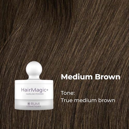 Rumi Cosmetiques HairMagic+ Root Touch Up Powder ? Instant Gray Hair Coverage & Hairline Filler ? Water-Resistant, Natural Finish, Nourishing Formula with Argan Oil (Medium Brown)