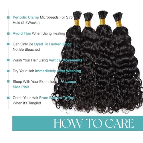 Water Wave Itip Human Hair Extensions 14 Inches Cold Fusion Hair Piece 100 Strands/Pack Curly Pre Bonded Keratin Stick Tipped Hair Extensions for Women I Tip Extensions Human Hair