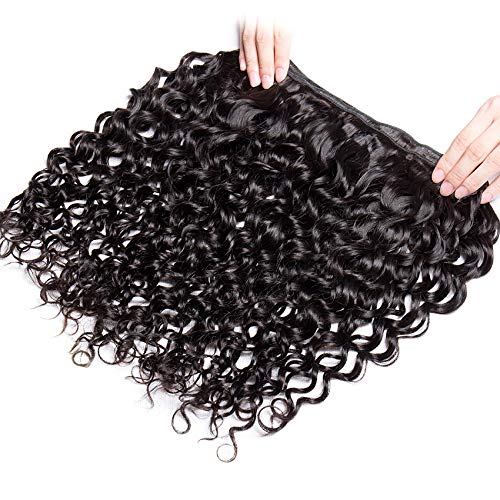 Brazilian Water Wave 5Bundles(50g/bundle) with 4x4 Lace Closure, Wet and Wavy Bundles Human Hair, Long Curly Bundles Human Hair with Free Part Closure (20/20/20/20/20+20)