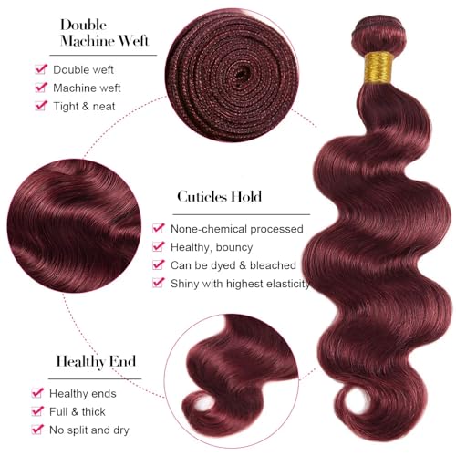 #99J Burgundy Bundles Human Hair Body Wave Bundles 34 34 34 Inch Wine Red Body Wave Bundle Human Hair Extensions Unproceesed Virgin Hair 50 Gram Per Bundle 3 Bundle