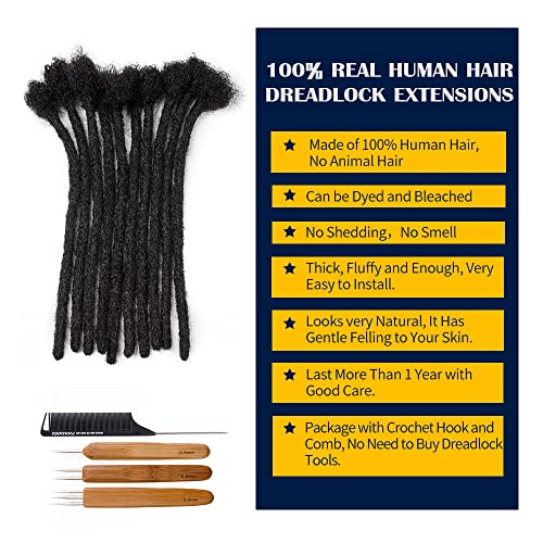 Dreadlock Extensions Human Hair 8 Inch 0.4cm Width 70 Strands Loc Extensions for Man/Women Handmade Permanent Soft Locs with Needle and Comb