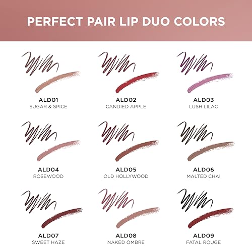 Absolute New York ALD07 Perfect Pair Lip Duo, Fuller and Poutier Lips, Deeper Shade For Lip Contouring, Satin Lipstick and Lip Liner