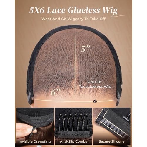 Arabella 5x6 Glueless Wigs Chocolate Brown Human Hair Wig Pre Plucked Pre Cut 210% Density Glueless Wigs 100% Human Hair 12a Pre Plucked Bleached Knots Body Wave Wig Density Drawstring Wig 20inch
