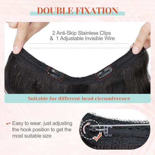 Benehair Halo Hair Extensions - Real Human Hair, Wavy & Curly Styles, 100% Human Hair, Natural Black, 55g/12inch