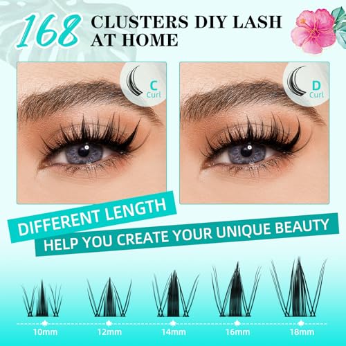 Lash Clusters Manga 168Pcs Eyelash Cluster Wet Look Ultra-Thin Invisible Lash Band Eyelashes Extensions Spiky Anime Wide Span Lashes for Beginners(Autumn Leaves,D-Mix10-18mm)