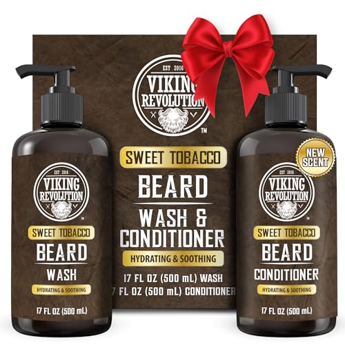 Viking Revolution Beard Wash and Beard Conditioner for Men with Argan Oil and Jojoba Oil - Beard Softener and Strengthener Beard Care Beard Shampoo and Conditioner with Beard Oil (17oz, Sweet Tobacco)