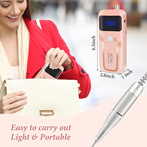 Electric Nail Drill, DELIFO Portable Nail Drill Professional 35000 RPM Nail File Machine Rechargeable Pedicure Acrylic Nails Polishing Tools with Bits LED Display for Home Salon Manicure