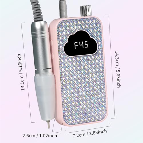 LIMEGIRL Professional Electric Nail File Drill Bits Kit 45000RPM for Acrylic Toenail Machine Clippers with 14 Drill Bit Gradient Pink Glitter Portable Rechargeable Cordless
