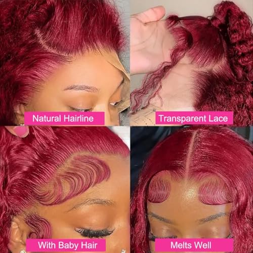 99J Burgundy Lace Front Wigs Human Hair Burgundy Curly Bob Wigs Human Hair 13x4 Lace Front Wigs Short Curly Bob Wigs Deep Curly Wigs for Black Women 12 Inch