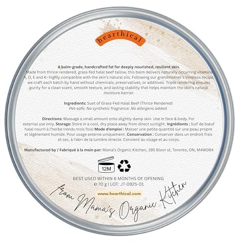 JUST Tallow - No Added Ingredient - 70 g Halal Grass Fed Beef Tallow For Skin - Organic Beef Tallow Moisturizer ? Beef Tallow Face Moisturizer & Beef Tallow Balm For Face ? Unscented