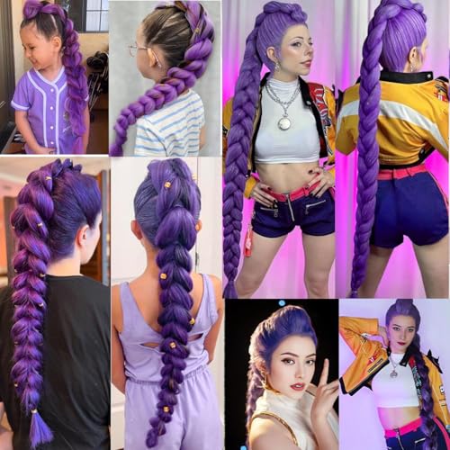 4Packs Long Purple Hair Extensions Pre Stretched Synthetic Braiding hair Extensions for Braids purple Braiding Hair for Stage Party Halloween Cosplay Costume Wigs (Purple, 24 Inch (Packs of 4))